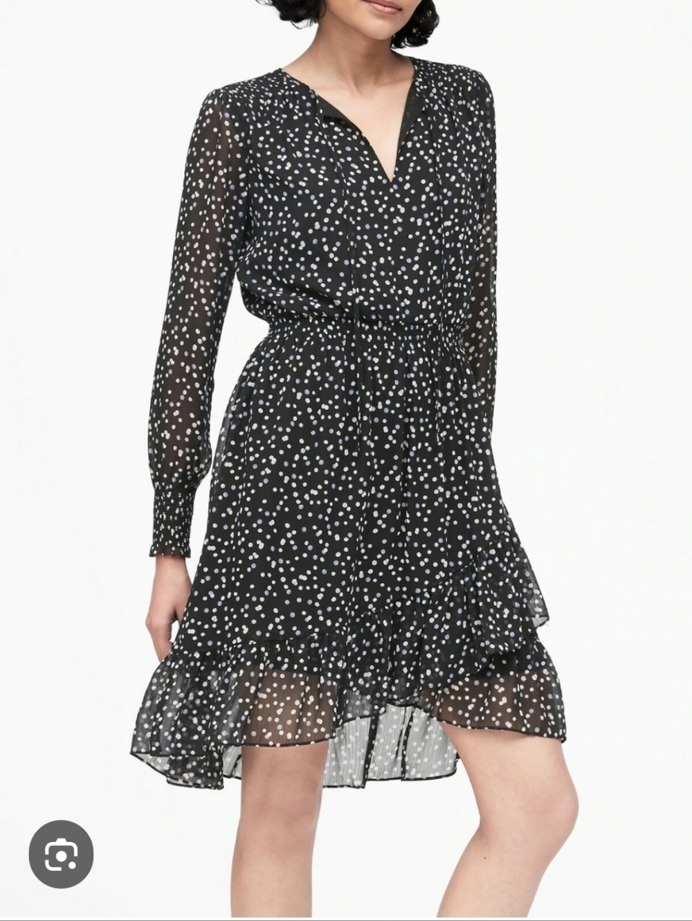 Banana Republic Womens Polka Dot Mini Dress Size 2 Black Purple Ruffle Flowy - Picture 10 of 10